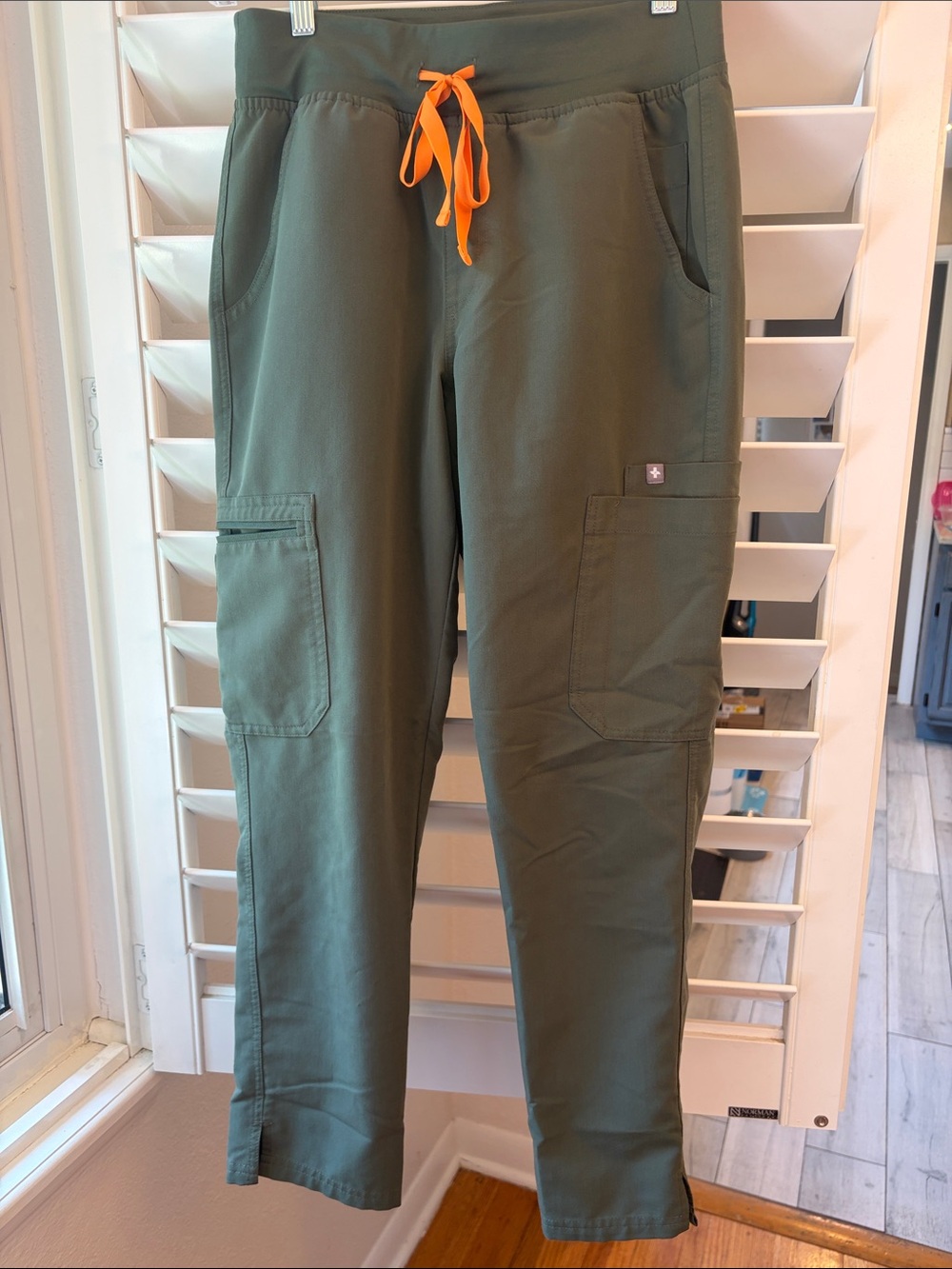 Figs Olive Green Scrub Pants with Orange Ties - matching top also available!